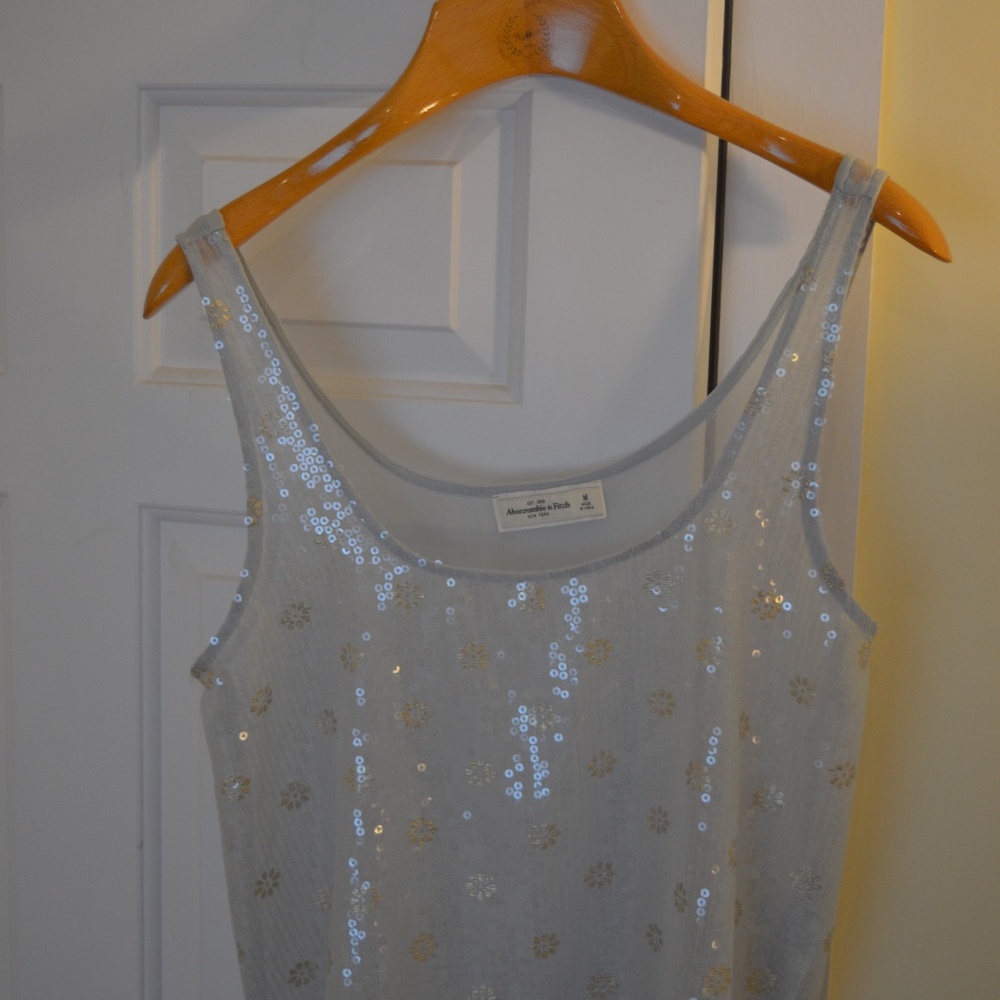 Light blue patterned sequin blouse